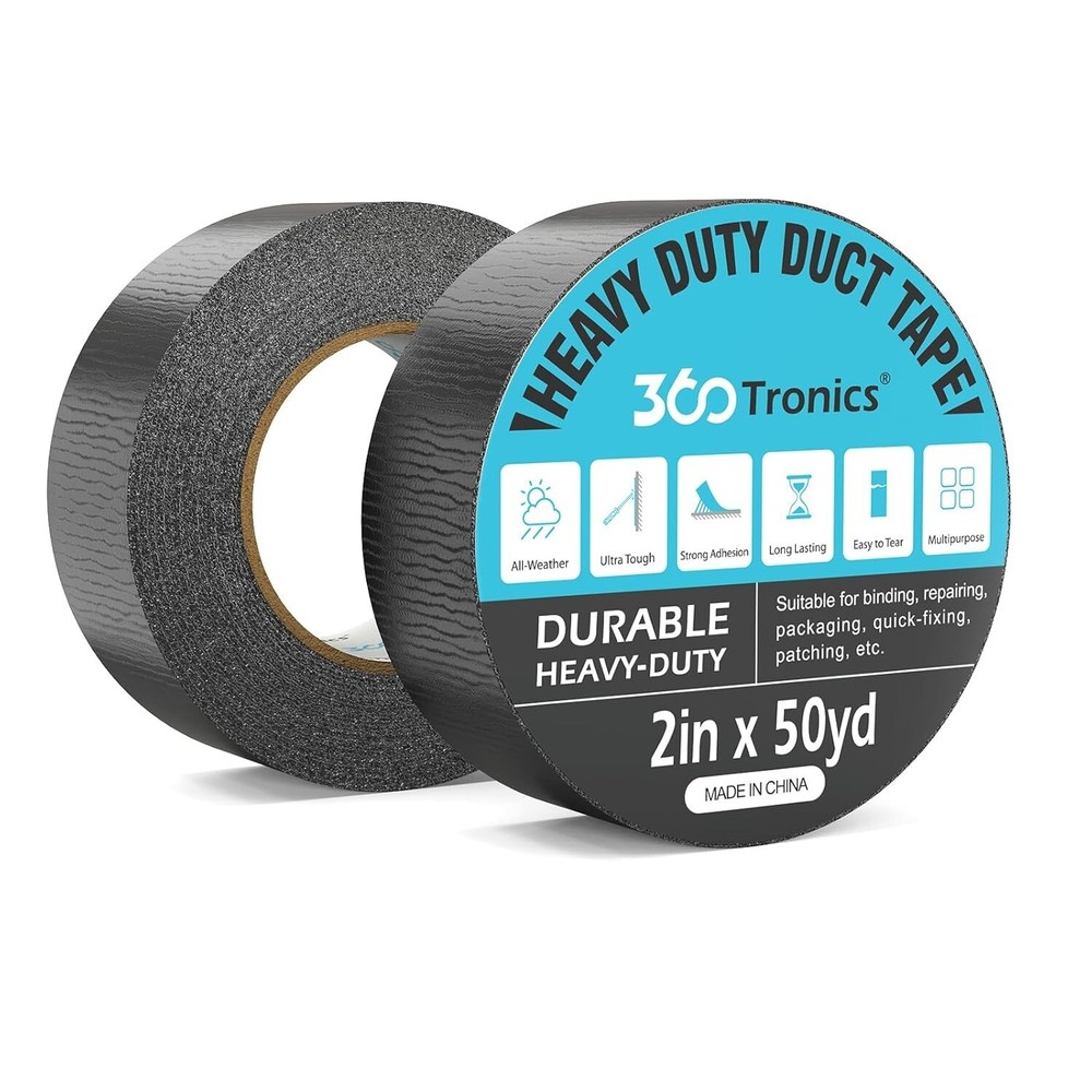 2x Black Duct Tapes Heavy Duty, 2 Inches x 100 Yards Total, Waterproof Outdoor