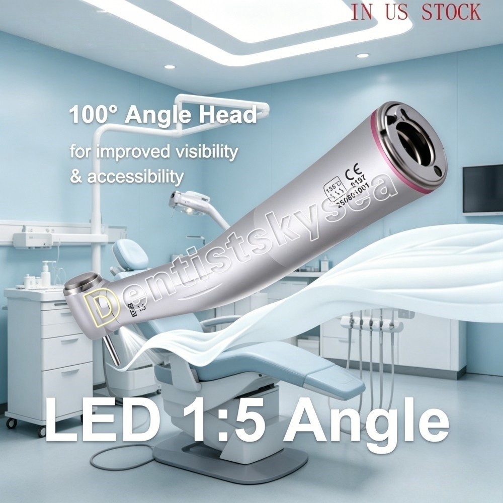 NSK Ti-MAX X95L Style Dental 1:5 LED Fiber Optic Contra Angle Handpiece Red Ring