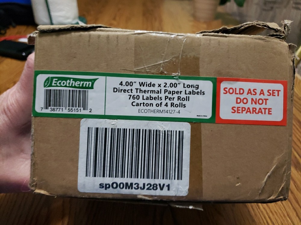 Ecotherm 4×2 Thermal Labels 4 Rolls x 760 Labels Fits Zebra, Rollo, Datamax, TSC