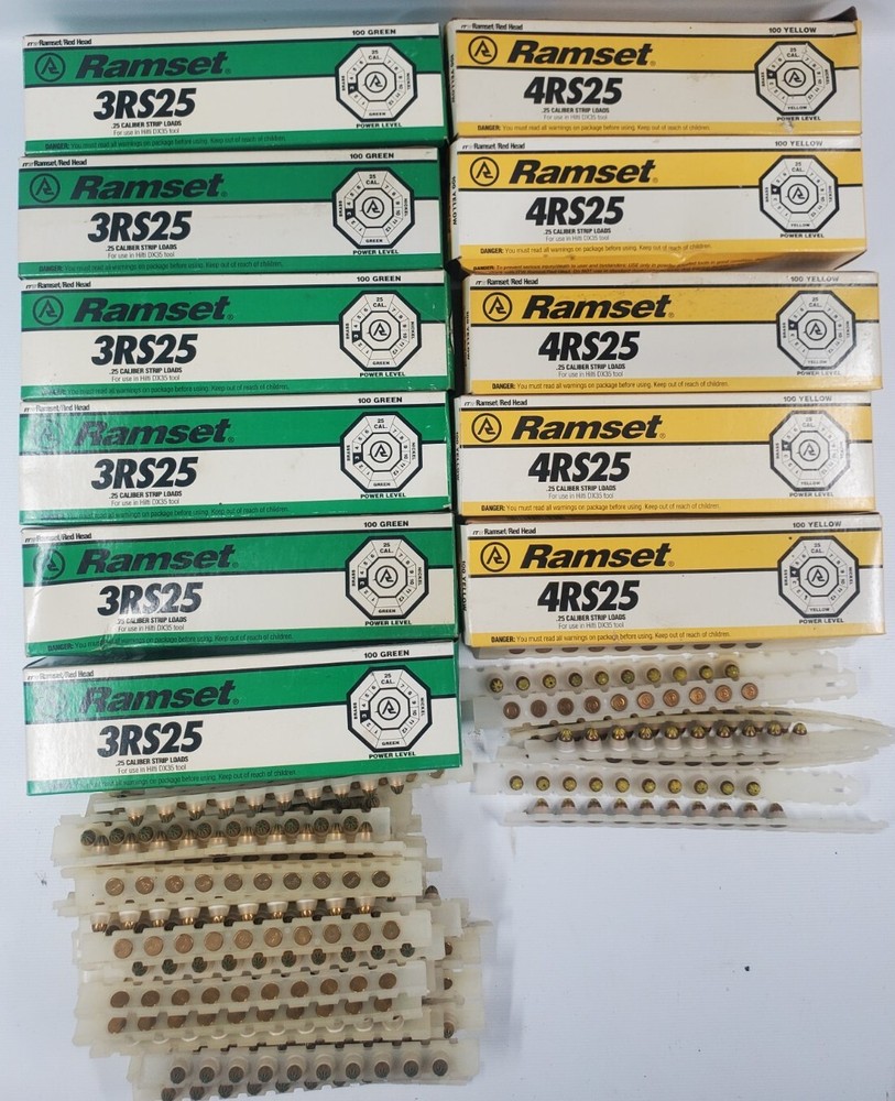 RAMSET .25 Caliber Strip Shots Lot 1100 Green 3RS25 Shots 580 Yellow 4rs25 Shots