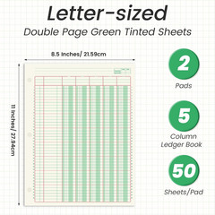 2 Pads 100 Sheets Columnar Analysis Pad 3 Hole Punch Accounting Ledger Book 8-1/