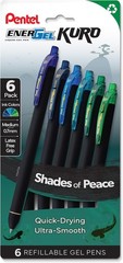 EnerGel Kuro Shades of Peace, Retractable Liquid Gel Pen, Assorted Ink Colors,