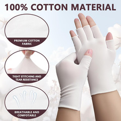 6 Pairs White Cotton Gloves – Fingerless Moisturizing Gloves – Eczema White Glov