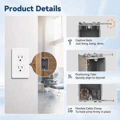 1-Gang New Work Outlet Box, PVC Electrical Box for Switch, GFCI, Dimmer, 22 C…