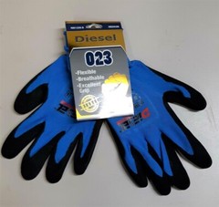 12 Pair Diesel BLUE Safety Gloves Latex Coated Grip