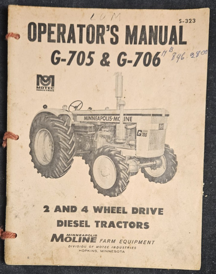 Minneapolis Moline M-705 M-706 Operator’s Manual 2&4 Wheel Drive Diesel Tractors