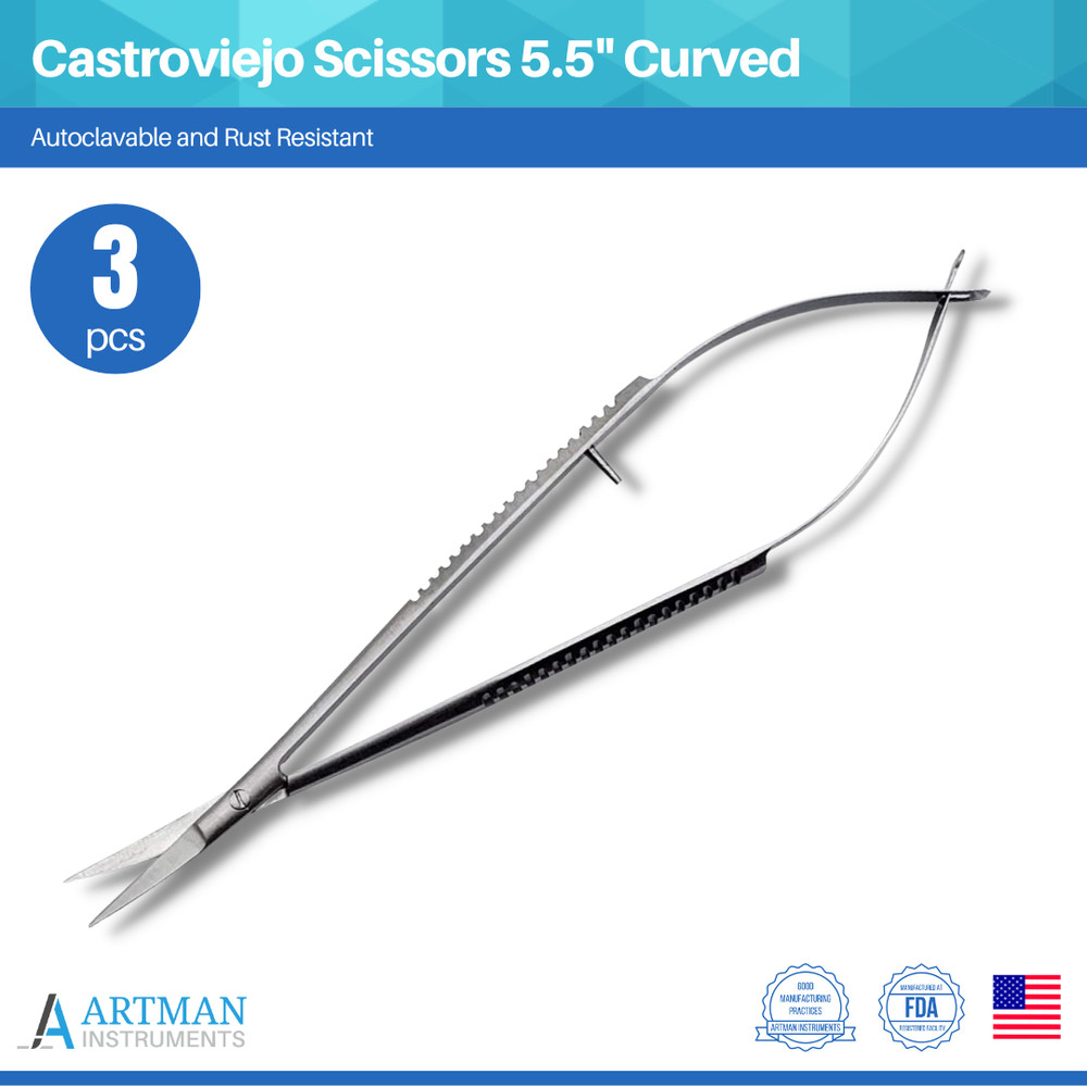 Castroviejo Scissors 5.5″ Curved Set of 3 ARTMAN
