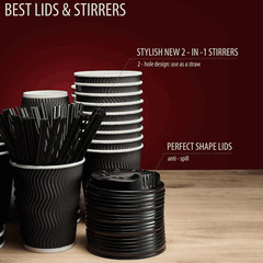 Insulated Disposable Coffee Cups with Lids & Straws 12 oz 100 Packs Black Cups