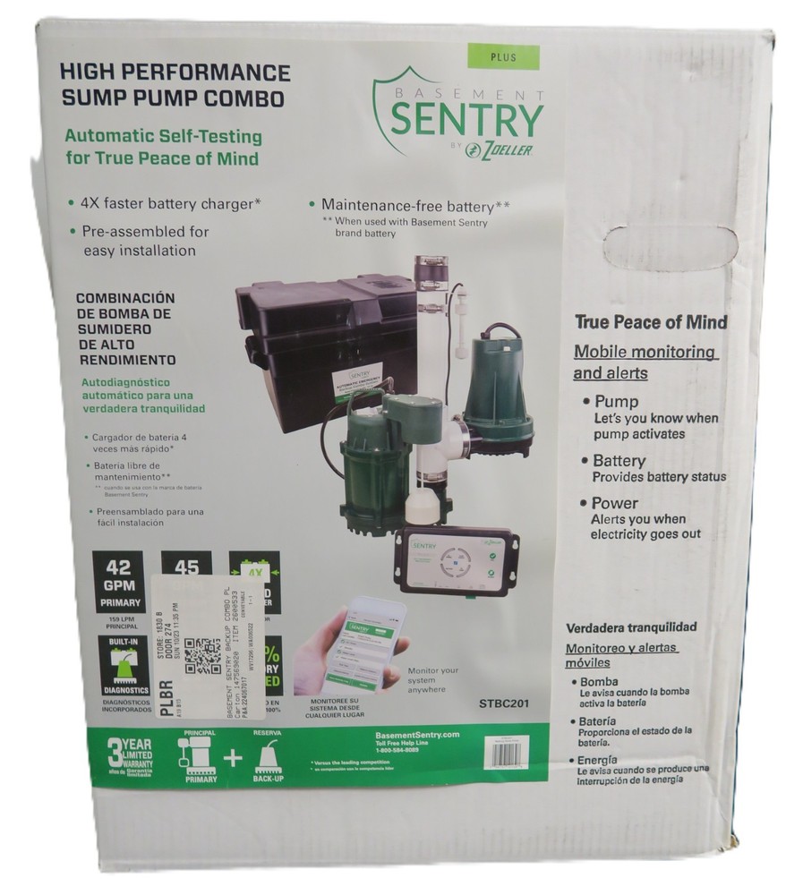 Zoeller Basement Sentry High Performance Sump Pump Combo BSTBC201 New in Box