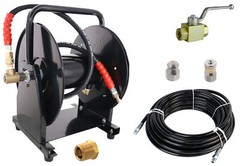 Scheiffer Sewer Jetter Kit – Ball Valve Hose Reel 1/4″ x 150′ Hose and Nozzles
