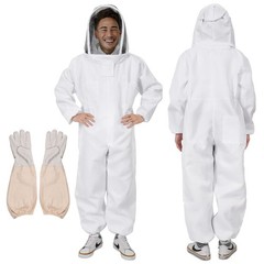 Full Body Beekeeping Suit Set w/ Detachable Ventilated Veil & Free Gloves Unisex