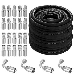 50FT 3/8″ Hydraulic Hose with 16PCS Hydraulic Hose Fittings, 2-Wire Braided Tube