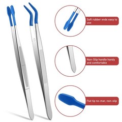Rubber Tipped Tweezers, 2 Pcs PVC Coated Craft Tweezers Long Bent and Straigh…