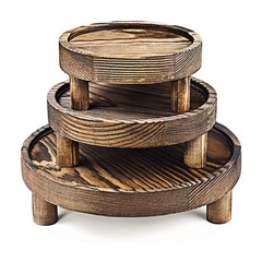 Wood Display Riser Set 3 Piece Decorative Pedestal Stand 8/6/5 Inch Rustic Brown