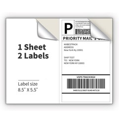 Aaiwa Half Sheet Shipping Labels Self-Adhesive 8.5 x 11 Blank 2 Labels Per Sheet