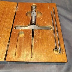 The L S Starrett Co. No. 445 Depth Micrometer 0 – 3″ With Wooden Box Vintage