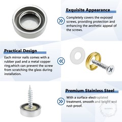 24 Pcs Stainless Steel Screw Cover Cap, 0.63″/16mm Diameter Mirror Screw Cap