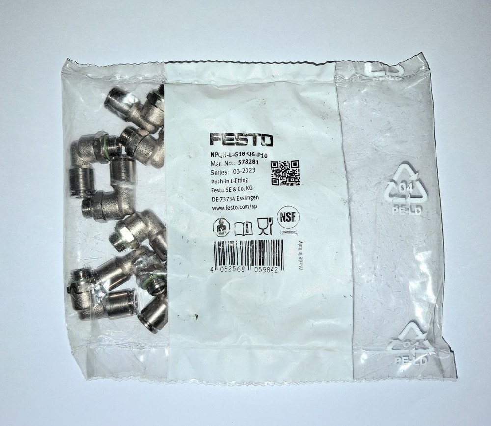10pcs. (1 Pack) FESTO NPQH-L-G18-Q6-P10 578281 Push-in Fitting