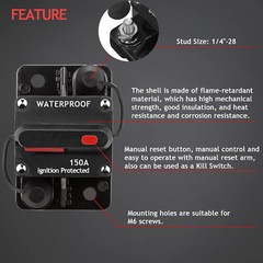 3PCS Car Audio 150 Amp Resettable Fuse Circuit Breaker Car Protect 12V-48V DC