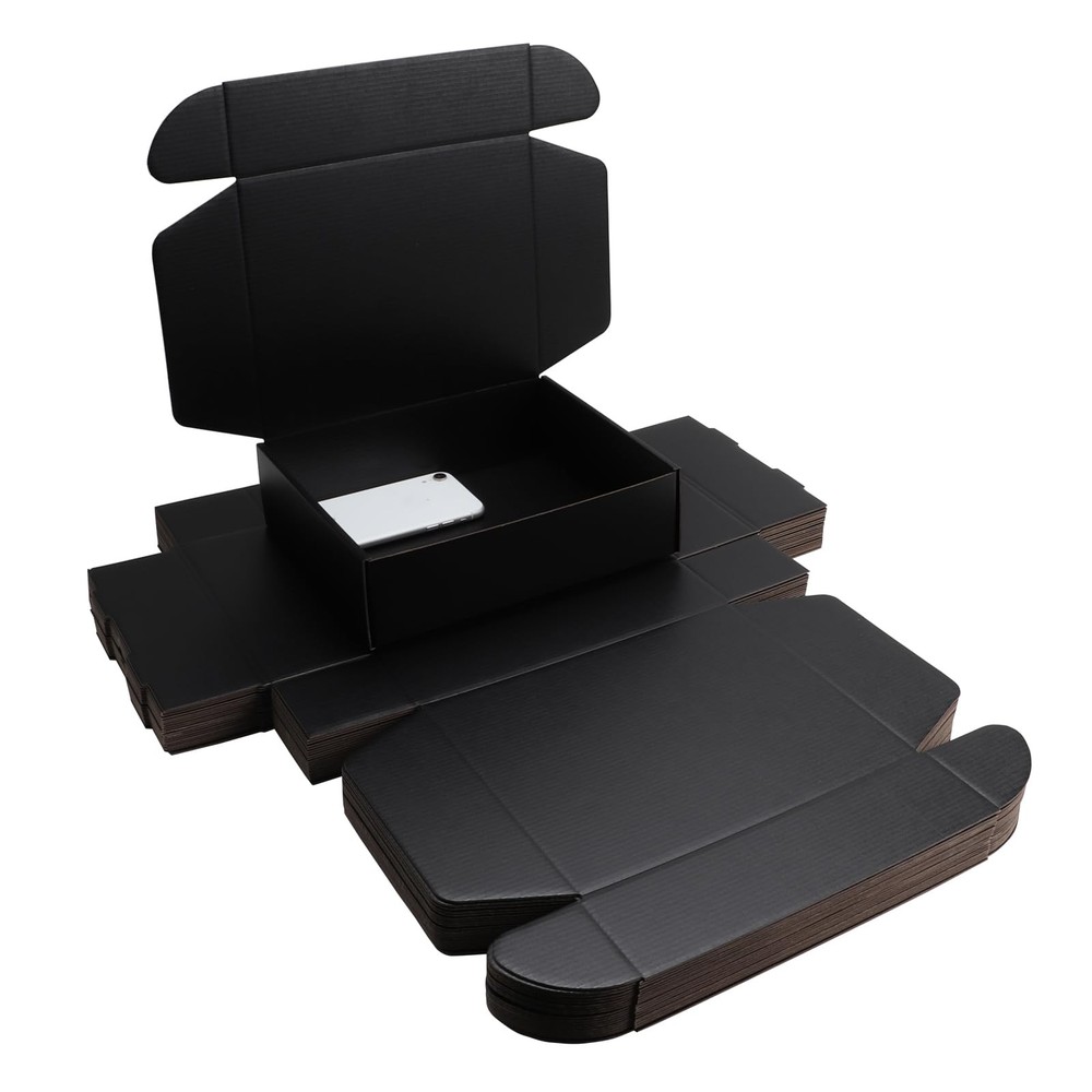 Black Corrugated Shipping Packaging Box L10xW8xH2.8 Inch Gifts Invitations