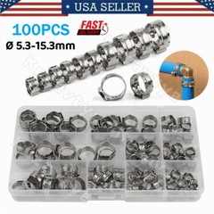 100/260Pc Stainless Steel Single Ear Car High Pressure Fuel Stepless Hose Clamps