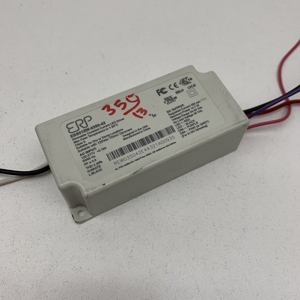 ERP ESS015W-0350-42 Dimmable Constant Current LED Driver 350mA 24-42VDC 14.7W