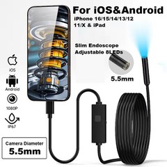 5.5MM/8MM Endoscope Camera 1920P HD Borescope Camera Cable For iPhone Samsung US
