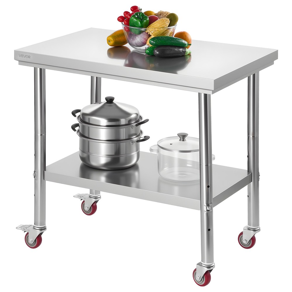 VEVOR Stainless Steel Table 24 x 35.4 in Kitchen Prep Table with Wheels