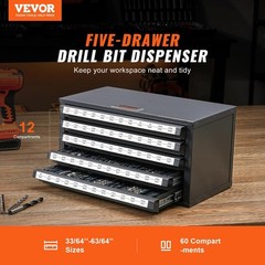 VEVOR Drill Bit Dispenser Cabinet, Five-Drawer (33/64″ to 63/64″)-old, Black