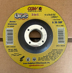 CGW Abrasives Type 27 Cut-Off Wheel 4-1/2 x 3/32 x 7/8 36 Grit M181833