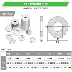 108Pcs 304 Stainless Steel Flat Washers, Fender Washers Assortment Kit 12 Sizes