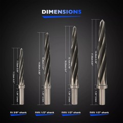 M2 HSS 3/8″ 1/2″ 5/8″ 3/4″ Taper Chucking Reamer Set Fits 3/8″, 1/2″ Reamers Bit