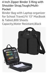 4″ Zipper Binder 3 Ring with Shoulder Strap, Tough/Multi-Pocket-Black