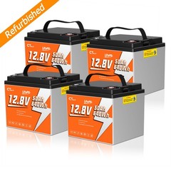 4Pack 12V 50Ah LiFePO4 Lithium Battery Deep Cycle BMS for Solar RV Off-Grid