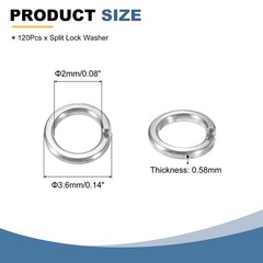 120Pcs M2 Split Lock Washer Spring Lock Washer 2mm ID 3.6mm OD 0.58mm Thick