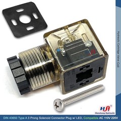 DIN 43650 AC Type-A 3 Prong Solenoid Connector Plug w/LED Light for AC 110 220v