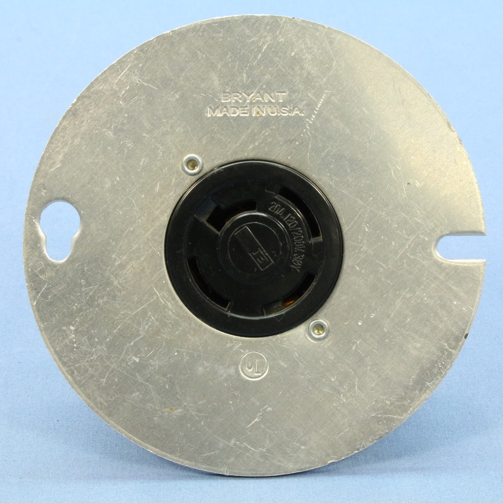 Bryant Non-NEMA Locking Receptacle 20A 120/208V 3PHY 4″ Round Metal Box Cover