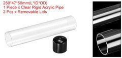 Clear Rigid Acrylic Pipe 47mm ID x 50mm OD 10″ Round Plastic Tube with Cap