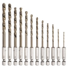 12pack Cobalt Drill Bit Set 12 Sizes M35 Twist Drills for Metal Hex Shank Bits