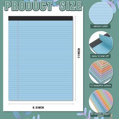 Fuutreo 12 Pcs 8.5” x 11” Colored Legal Pad Writing Pads Narrow Ruled 50 Sh…