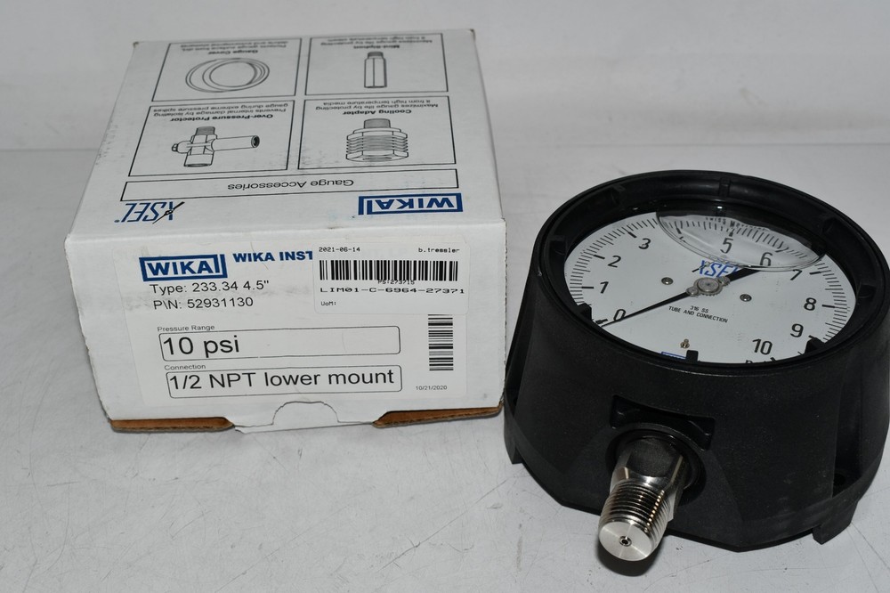 NEW Wika 233.34 52931130 Xsel 4-1/2In 1/2In 0-10Psi Npt Pressure Gauge