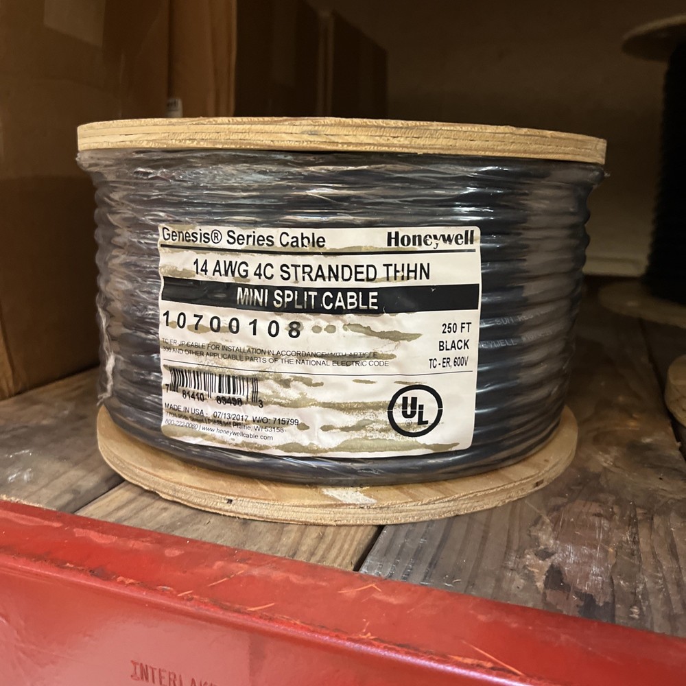 Genesis 10700108 14 AWG 4C Stranded Mini-Split Tray Cable Black, 250 Ft
