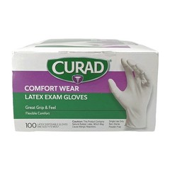 Curad Comfort Wear Latex Exam Gloves Powder-Free One Size Fits Most 100 count