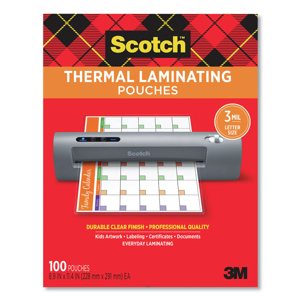 Scotch TP3854100 9″ x 11.5″ 3 mil Laminating Pouches – Gloss Clear (100/PK) New