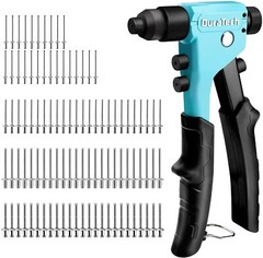 DURATECH 4-in-1 Rivet Gun with 100 Rivets – 3/32″ 1/8″ 5/32″ 3/16″ Heavy Duty