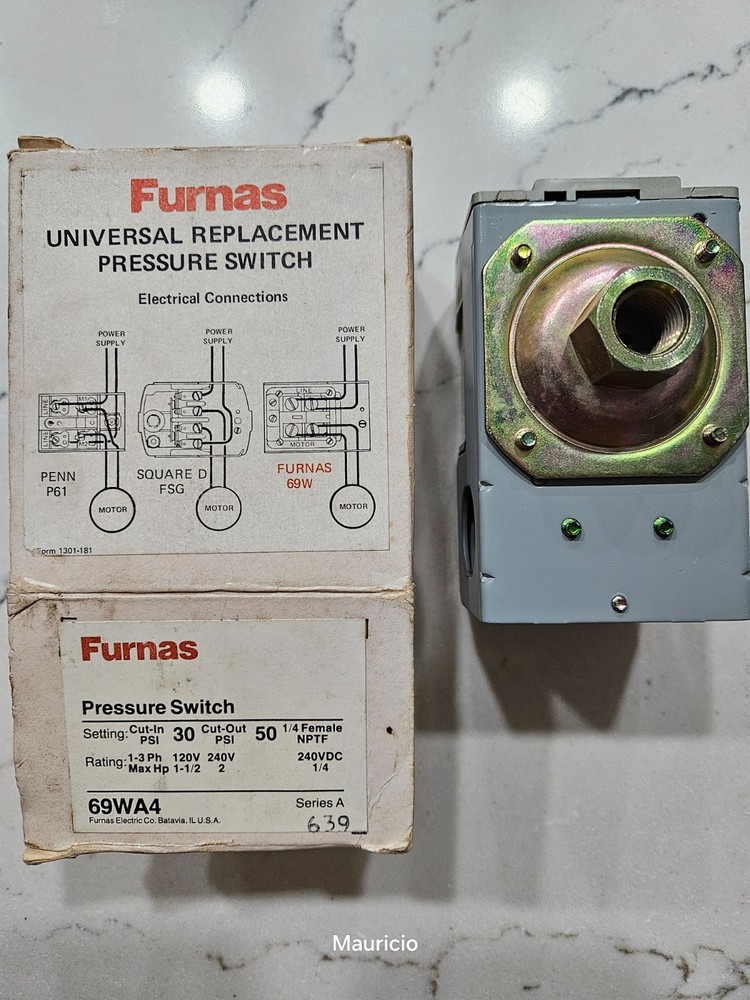 Furnas 69WA4 Pressure Switch, Brand New.30 psi/50 psi.1/4 female NPTF