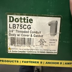 DOTTIE LB75CG L.H. Dottie 3/4” LB Threaded Conduit Body w/ Cover & Gasket, 10PK