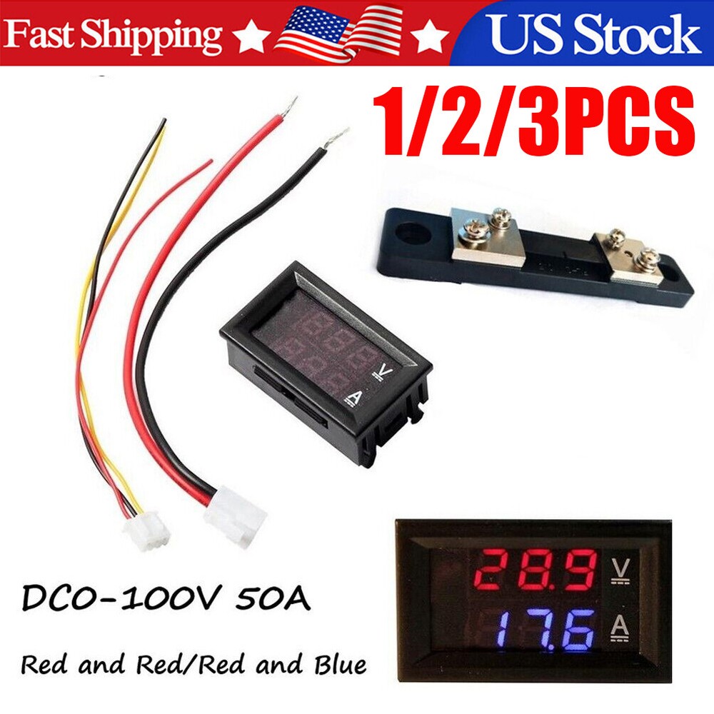 DC 0-100V 50A Voltmeter ammeter LED-Dual Digital Volt Amp Meter Gauge W/ Shunt-