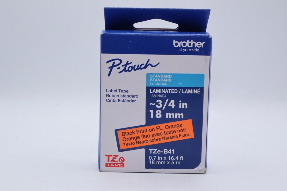 Brother P-Touch TZeB41, Laminated, ~3/4in x 16.4ft (18mm x 5m), Black on Fluores