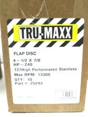 10 COUNT TRU-MAXX FLAP DISC 4-1/2X7/8 T27 HIGH PERFORMANCE STAINLESS RPM 13300 1